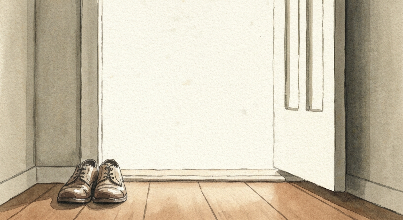 Ein Paar Schuhe nebeneinander im Flur, das Licht kommt von draußen